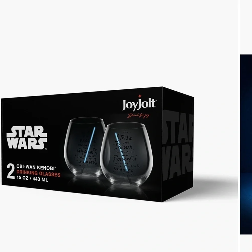 NIB Set of 2 Star Wars JoyJolt Obi-Wan Kenobi Drinking Glasses - Picture 5 of 9